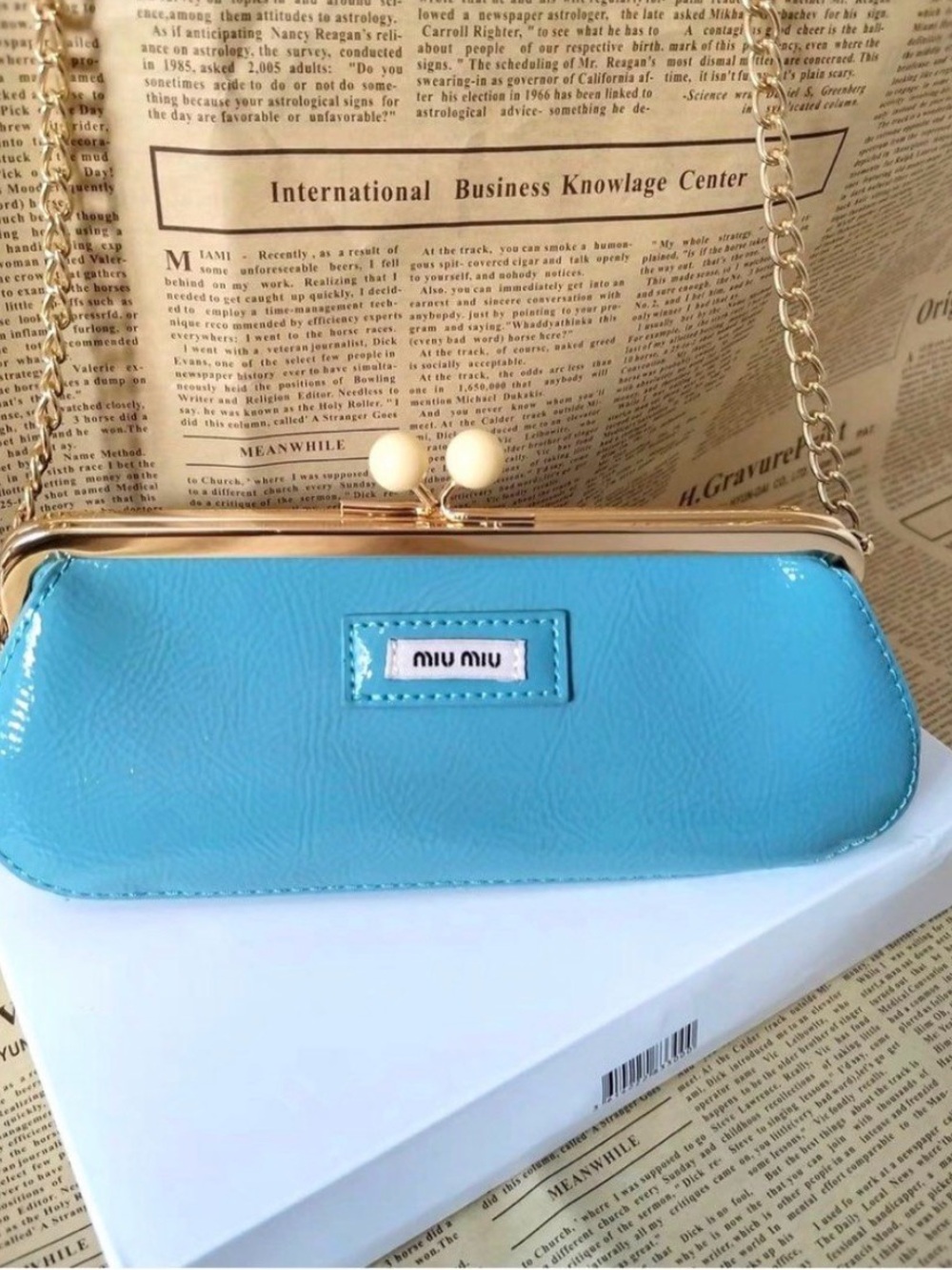NWT Miu Miu Blue Patent Clasp Shoulder Bag + BOX